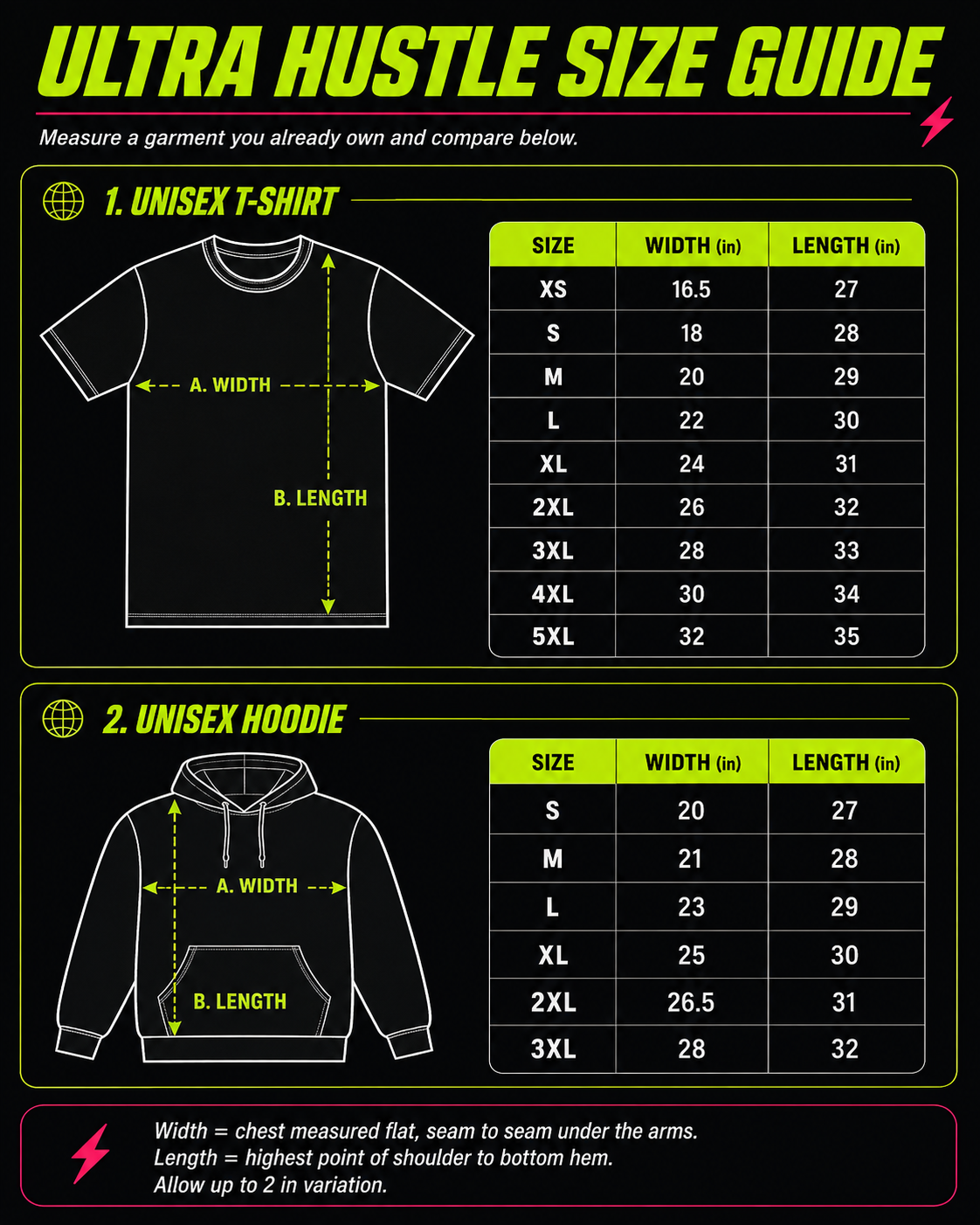 Ultra Hustle size guide